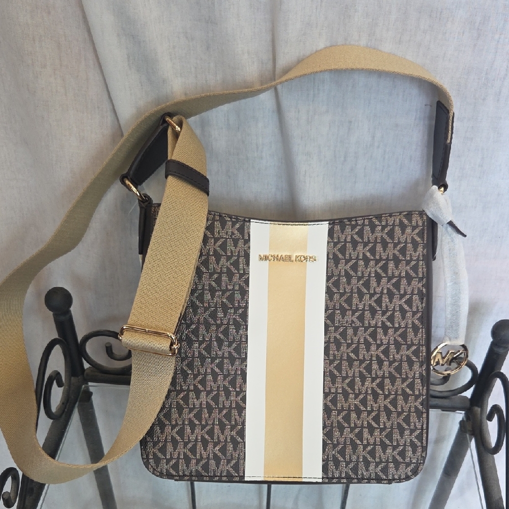 Michael Kors Jet Set Travel Gold, Tan And Brown Messenger Bag